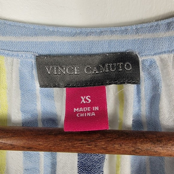 Vince Camuto Tassel Trim Peasant Top Stripes V Neck Size XS - Picture 2 of 4